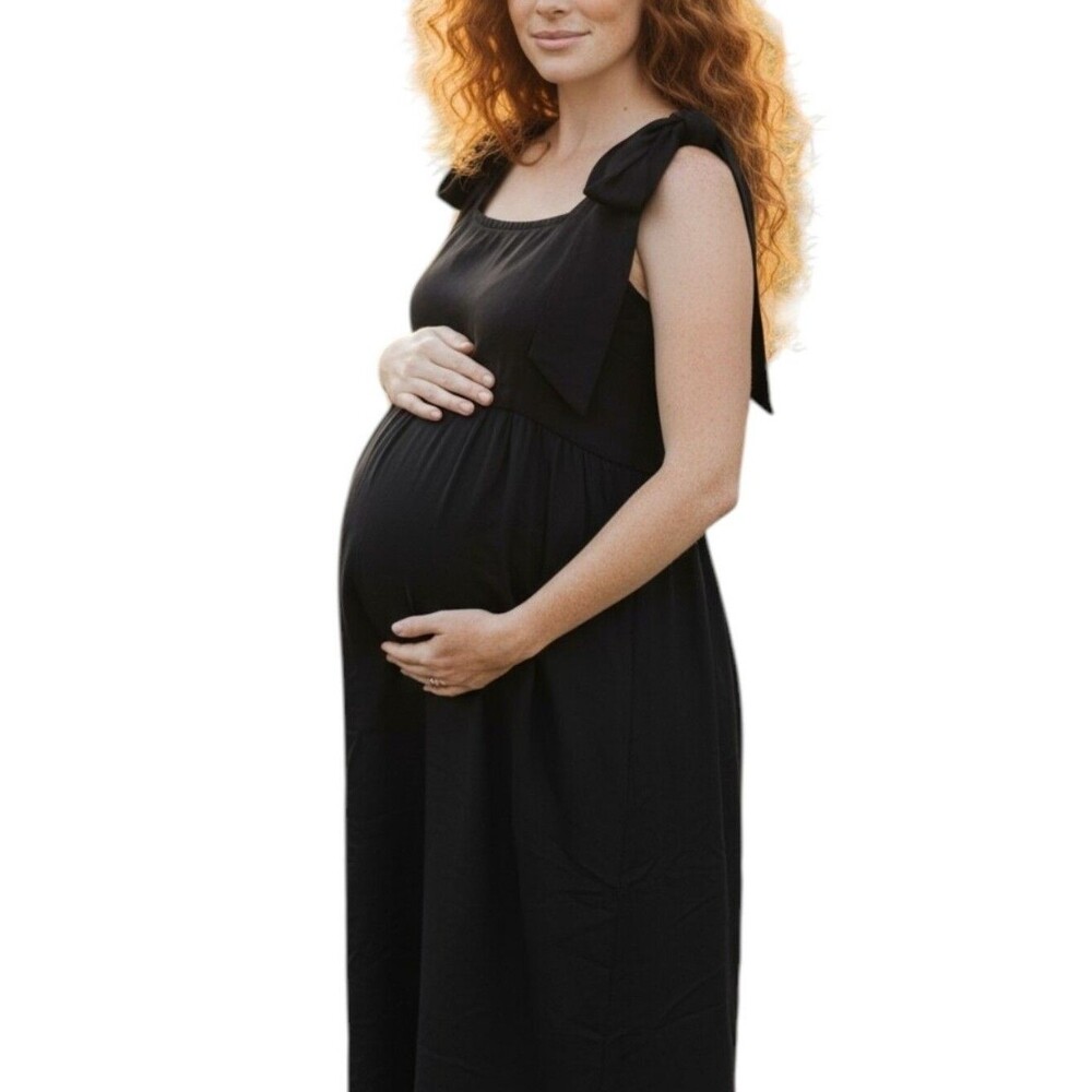 HATCH Black Tie-Strap Maternity midi Dress Bump Friendly Baby Shower  1/ Small